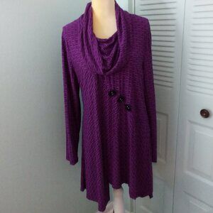 ALI MILES XL TEXTURED COWL ASYMMETRICAL HEM BUTTONS LONG SLEEVE LAGENLOOK GRAPE